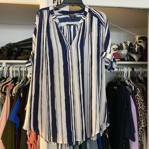 A.n.a. Navy and white striped short sleeve tunic